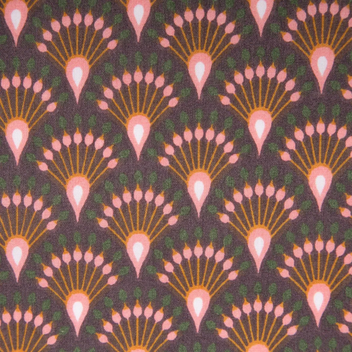 Tischdeckenstoff abwaschbar Baumwollstoff beschichtet Enduit Ginza Art Déco Bogen aubergine 1,45m Breite