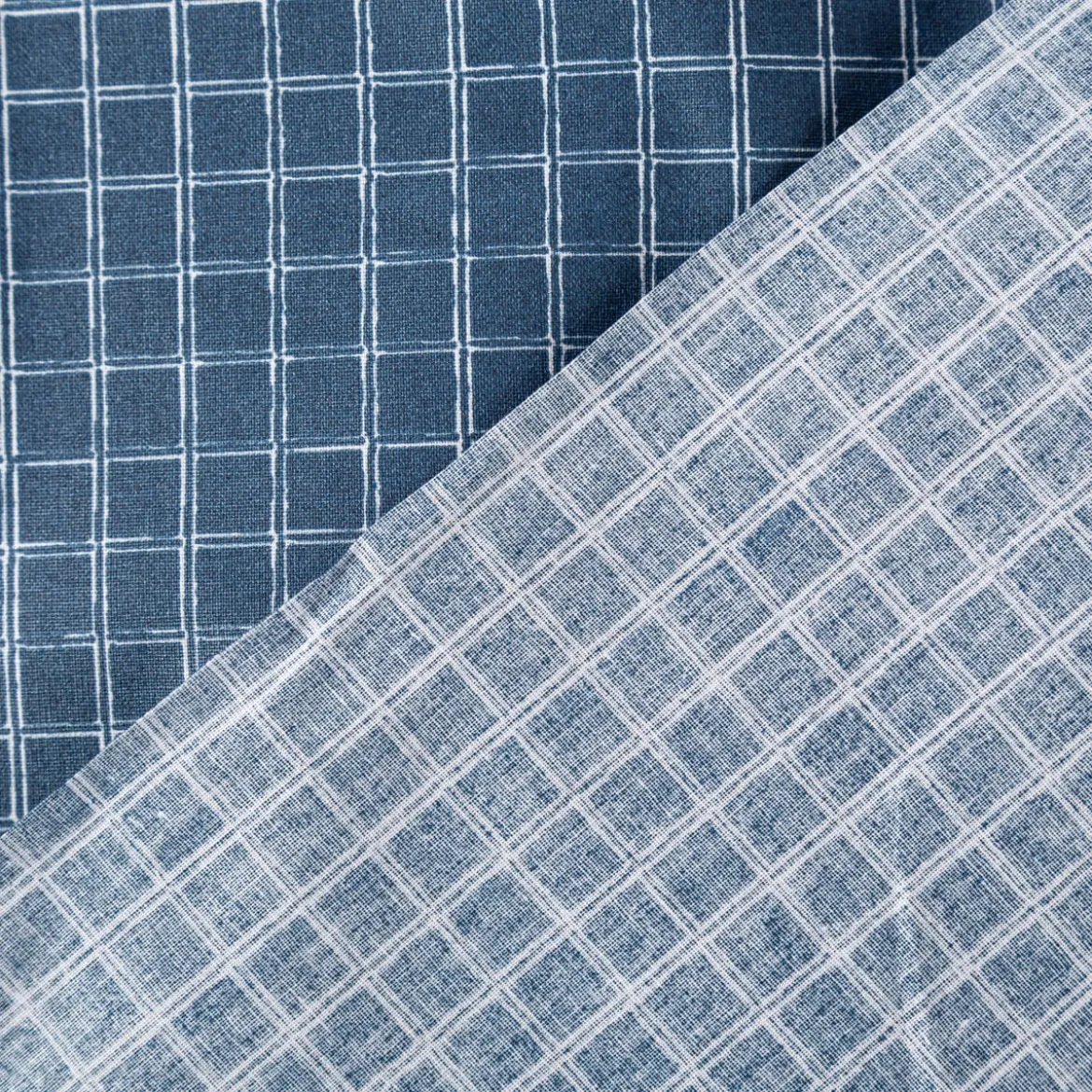 Tischdeckenstoff abwaschbar Baumwollstoff beschichtet Enduit Jules Karo blau weiß 1,45m Breite