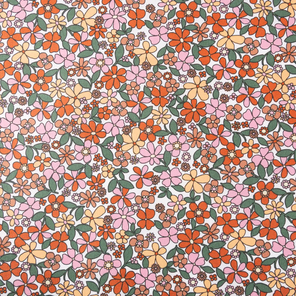 Tischdeckenstoff abwaschbar Baumwollstoff beschichtet Enduit Josette Blumen weiß orange 1,45m Breite