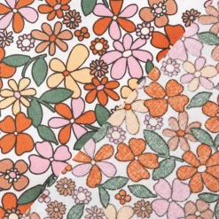 Tischdeckenstoff abwaschbar Baumwollstoff beschichtet Enduit Josette Blumen weiß orange 1,45m Breite