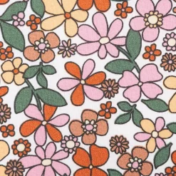 Tischdeckenstoff abwaschbar Baumwollstoff beschichtet Enduit Josette Blumen weiß orange 1,45m Breite