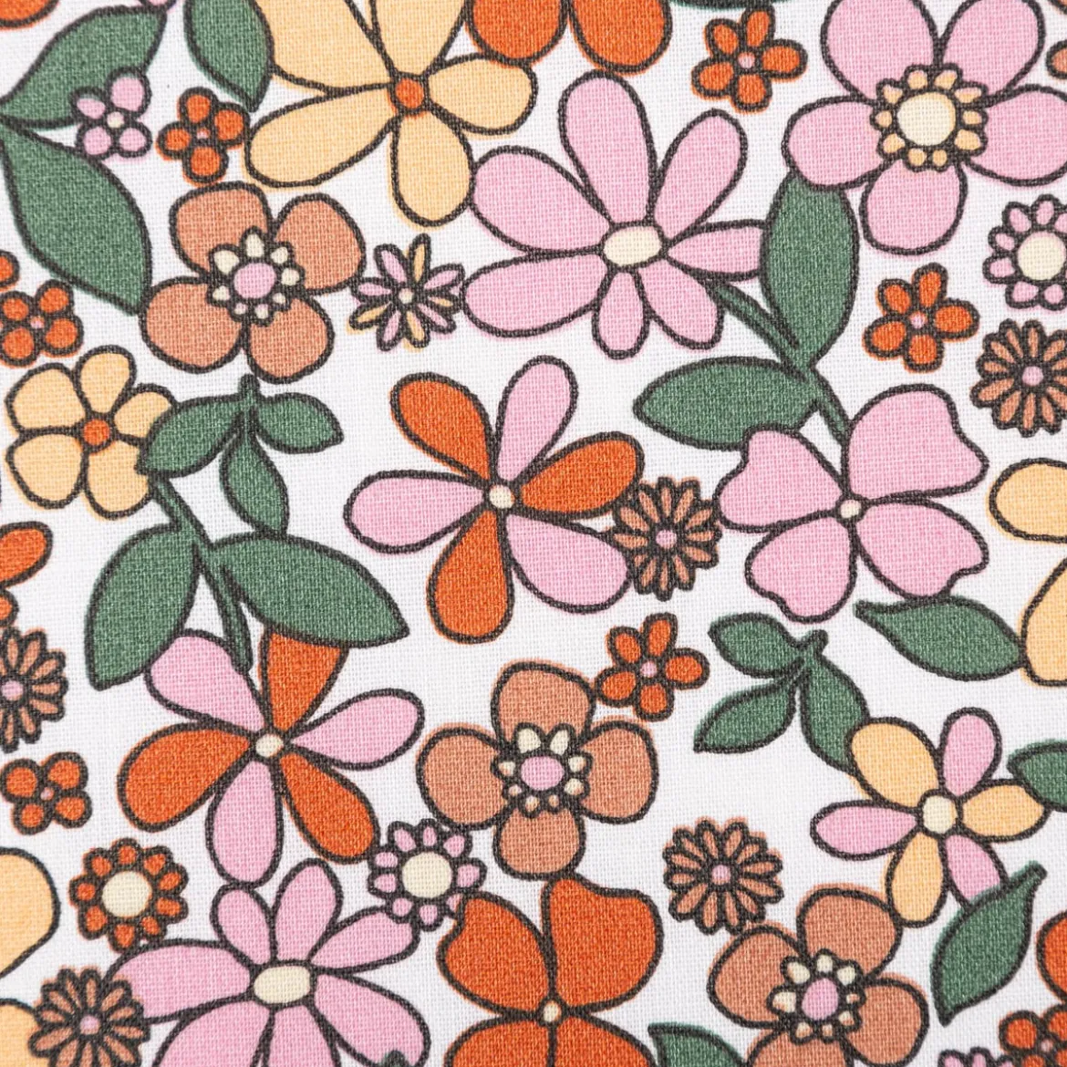 Tischdeckenstoff abwaschbar Baumwollstoff beschichtet Enduit Josette Blumen weiß orange 1,45m Breite