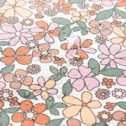 Tischdeckenstoff abwaschbar Baumwollstoff beschichtet Enduit Josette Blumen weiß orange 1,45m Breite