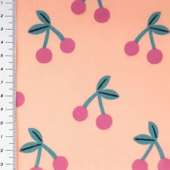 Tischdeckenstoff abwaschbar Baumwollstoff beschichtet Cherries Kirschen peach 1,45m Breite