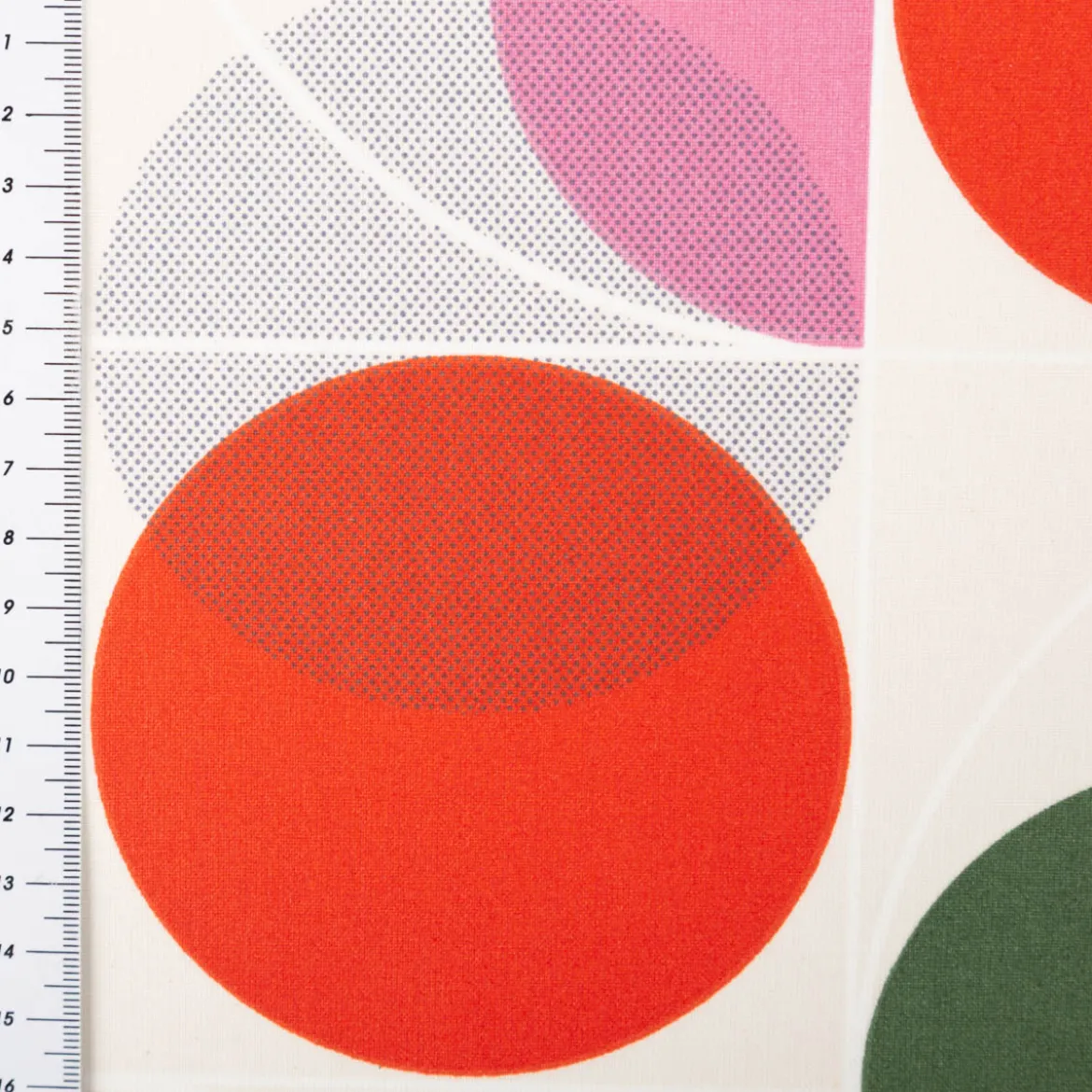 Tischdeckenstoff abwaschbar Baumwollstoff beschichtet Joris Retro Kreise ecru grün rot rosa lil a1,55m Stoffbreite