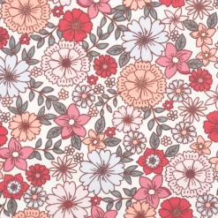 Tischdeckenstoff abwaschbar Baumwollstoff beschichtet Enduit Brigitte Blumen weiß rosa 1,45m Breite