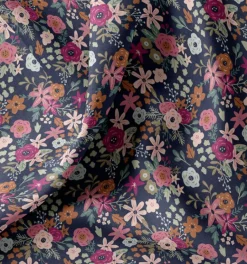 Tischdeckenstoff abwaschbar Baumwollstoff beschichtet Enduit Olga Blumen blau rosa 1,45m Breite