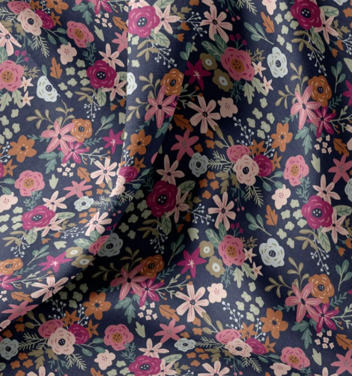 Tischdeckenstoff abwaschbar Baumwollstoff beschichtet Enduit Olga Blumen blau rosa 1,45m Breite