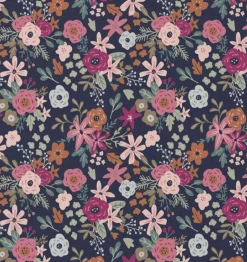 Tischdeckenstoff abwaschbar Baumwollstoff beschichtet Enduit Olga Blumen blau rosa 1,45m Breite