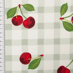Tischdeckenstoff abwaschbar Acrylbeschichtung Kirschen Raute weiß grün rot 1,40m Breite