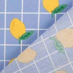 Tischdeckenstoff abwaschbar Baumwollstoff beschichtet Karo Zitrone blau gelb 1,48m Breite