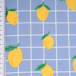 Tischdeckenstoff abwaschbar Baumwollstoff beschichtet Karo Zitrone blau gelb 1,48m Breite