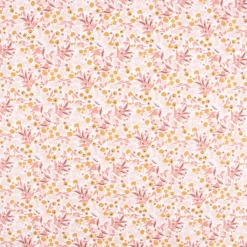 Tischdeckenstoff beschichtete Baumwolle TISANIA Blätter Blüten Zweige weiß altrosa ocker 1,45m Breite