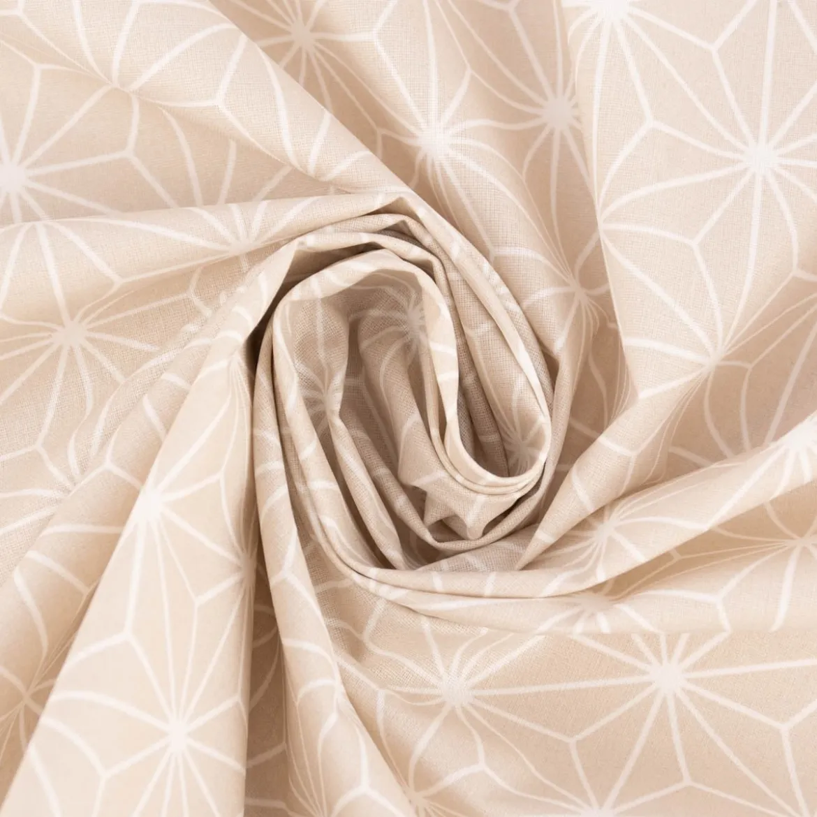 Tischdeckenstoff beschichtete Baumwolle CASUAL Stern Motiv grafisch beige weiß 1,5m Breite