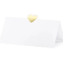 Tischkarten Herz Papier 10 Stück weiß goldfarbig 10x5cm