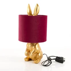 Tischlampe Kaninchen 20x42cm mit Samtschirm goldfarbig bordeauxrot von Clayre & Eef