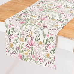 Tischläufer Aquarell Blumen weiß rosa grün 40x160cm von SCHÖNER LEBEN.