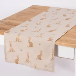 Tischläufer Aquarell Woodland Rabbit Hasen natur braun 40x160cm von SCHÖNER LEBEN.