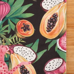 Tischläufer aus Baumwolle Jaguar Früchte schwarz bunt 40x160cm von SCHÖNER LEBEN.