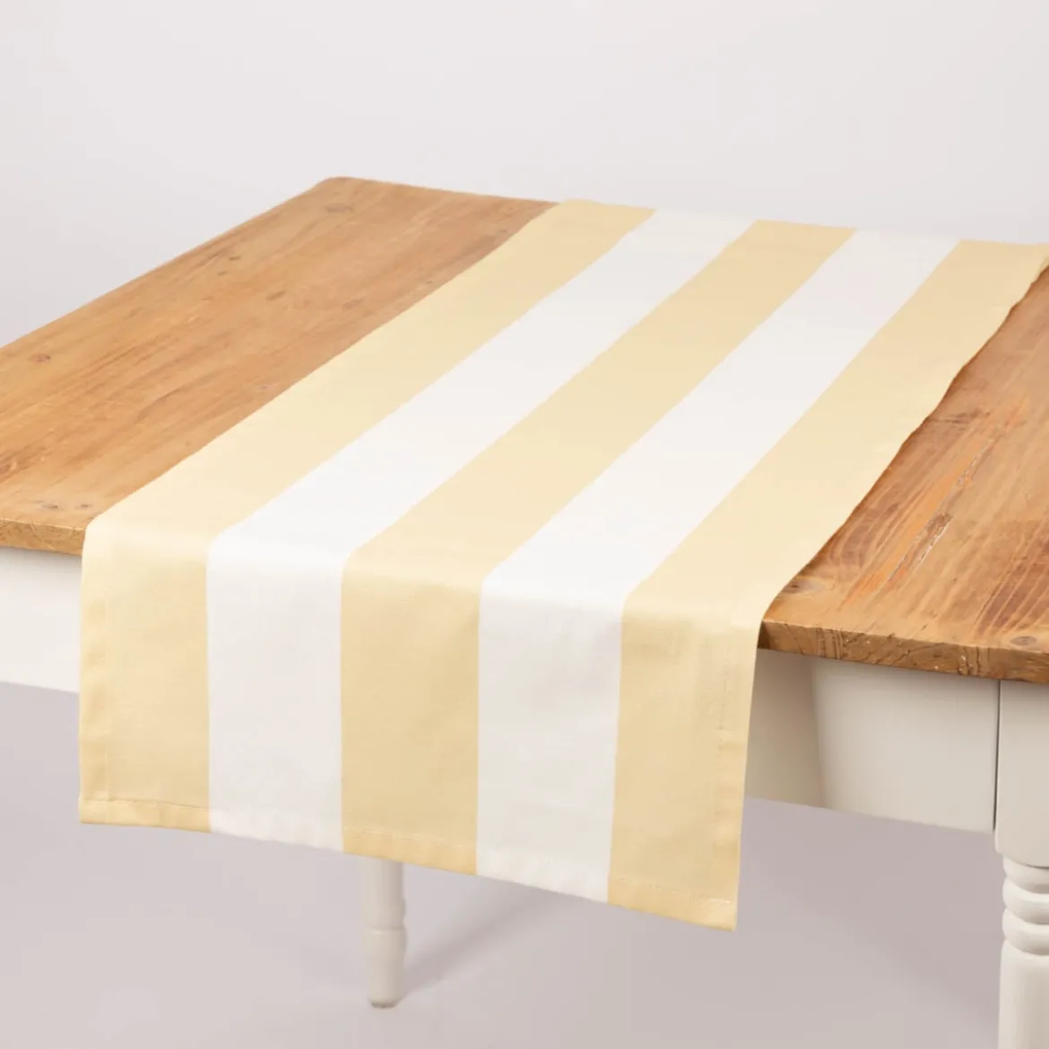 Tischläufer aus Baumwolle mit Streifen Vanille Ecru 40x160cm von SCHÖNER LEBEN.