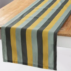 Tischläufer aus Baumwolle mit Streifen grün, grau und hellblau 40x160cm von SCHÖNER LEBEN.