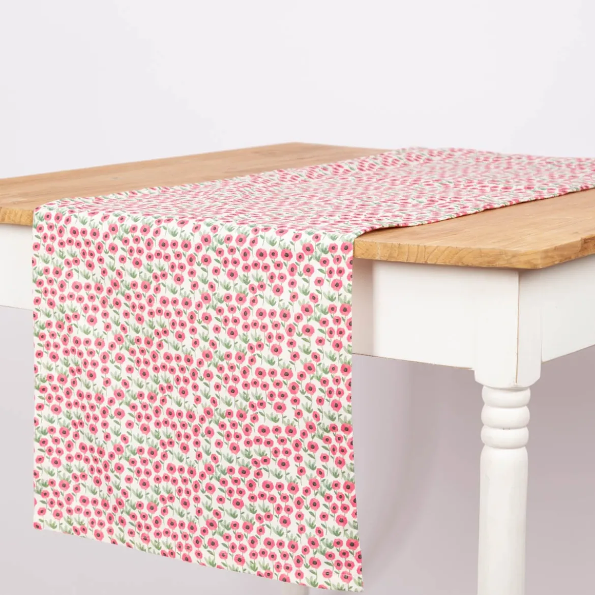 Tischläufer aus Baumwolle mit Mini Blumen weiß pink 40x160cm von SCHÖNER LEBEN.