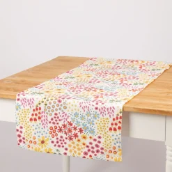 Tischläufer aus Baumwolle mit Mini Blumen weiß bunt 40x160cm von SCHÖNER LEBEN.