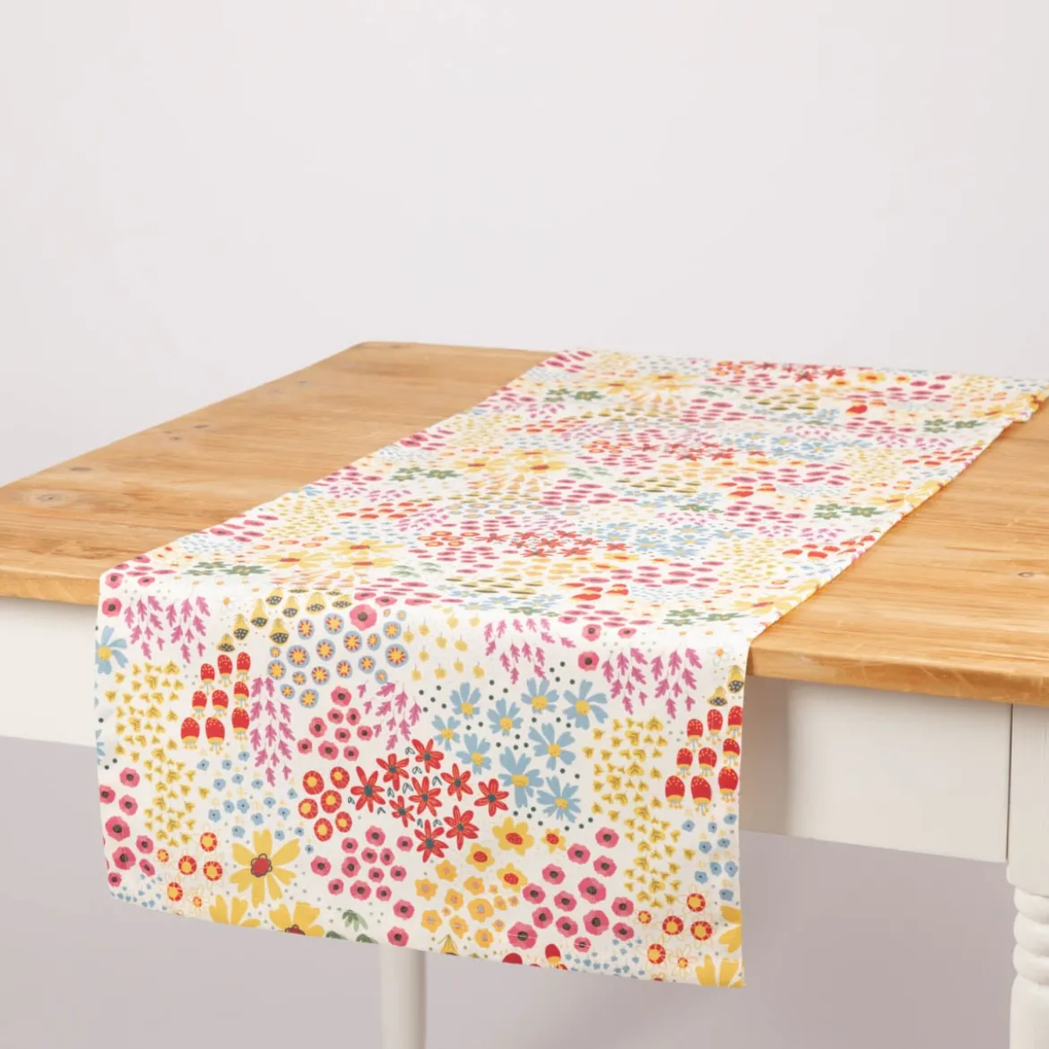 Tischläufer aus Baumwolle mit Mini Blumen weiß bunt 40x160cm von SCHÖNER LEBEN.