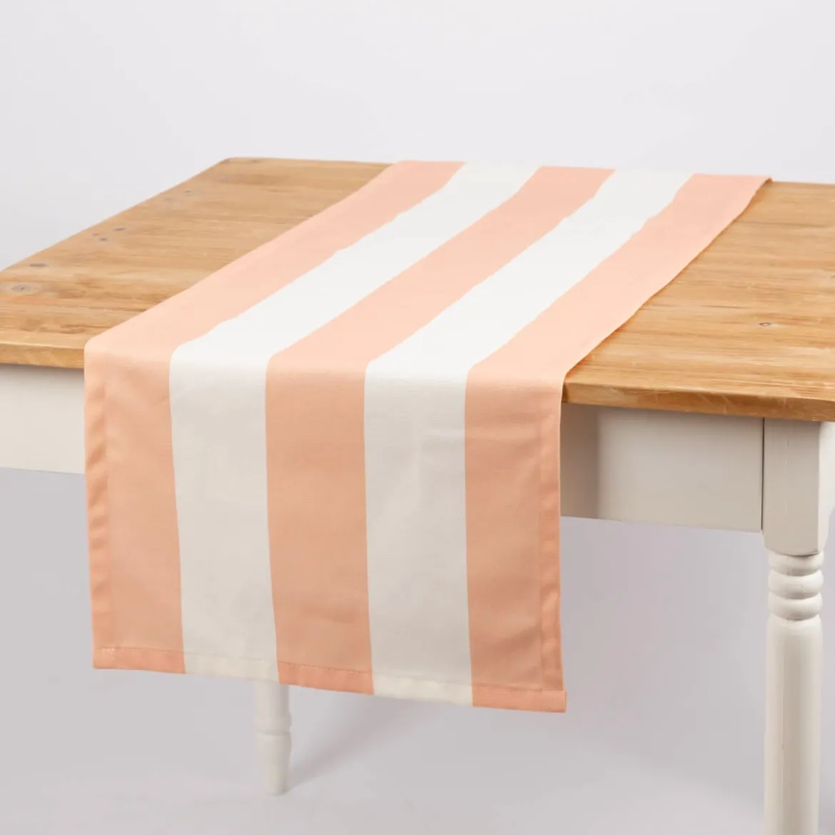Tischläufer aus Baumwolle mit Streifen peach ecru 40x160cm von SCHÖNER LEBEN.