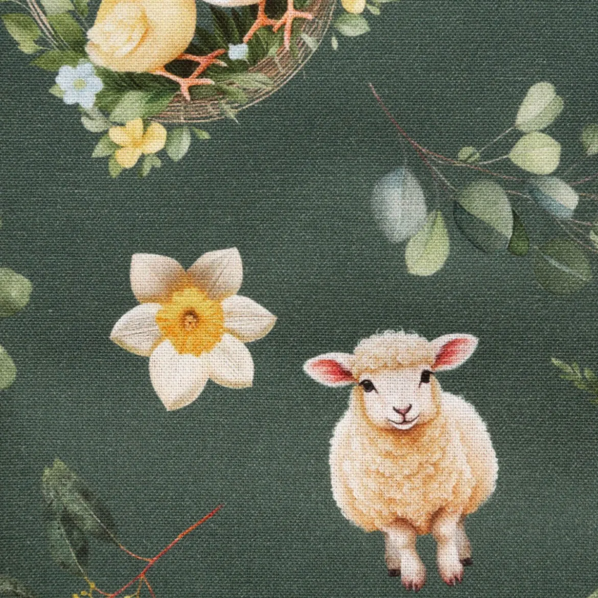 Tischläufer aus Baumwolle Ostern Bohemian Easter Mood Küken Lamm grün 40x160cm von SCHÖNER LEBEN.
