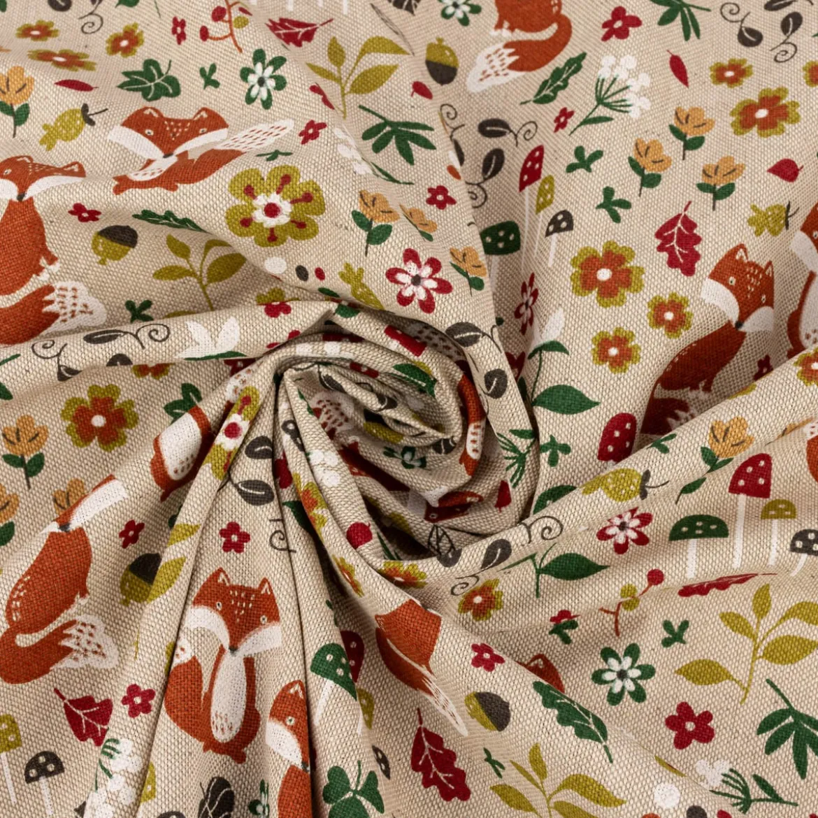 Tischläufer Autumn Woodland Fox Füchse Leinenlook natur bunt 40x160cm von SCHÖNER LEBEN.