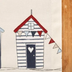 Tischläufer Baumwolle Beach Huts ecru blau rot 40x160cm von SCHÖNER LEBEN.