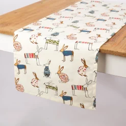 Tischläufer Baumwolle Hasen beige bunt 40x160cm von SCHÖNER LEBEN.