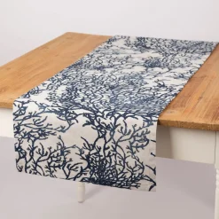 Tischläufer Baumwolle Korallen blau natur 40x160cm von SCHÖNER LEBEN.