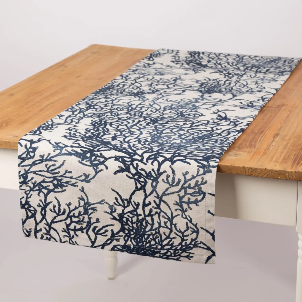 Tischläufer Baumwolle Korallen blau natur 40x160cm von SCHÖNER LEBEN.