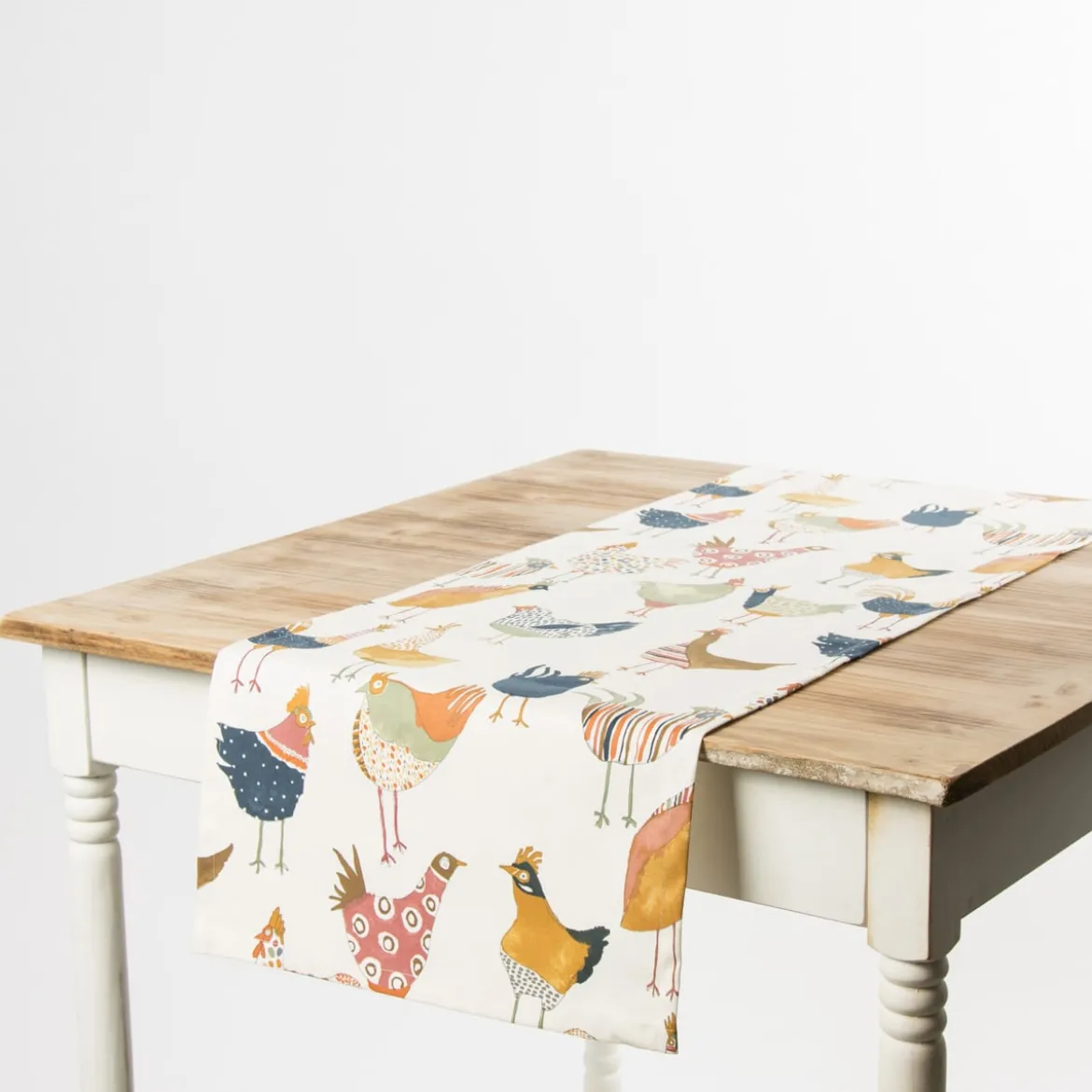 Tischläufer Harriet Vintage Hühner wollweiß bunt 40x160cm von SCHÖNER LEBEN.