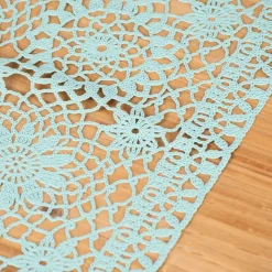 Tischläufer Häkelspitze Amira türkis aus wetterfestem Vinyl 40x150cm