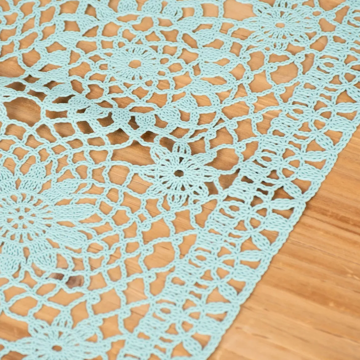 Tischläufer Häkelspitze Amira türkis aus wetterfestem Vinyl 40x150cm