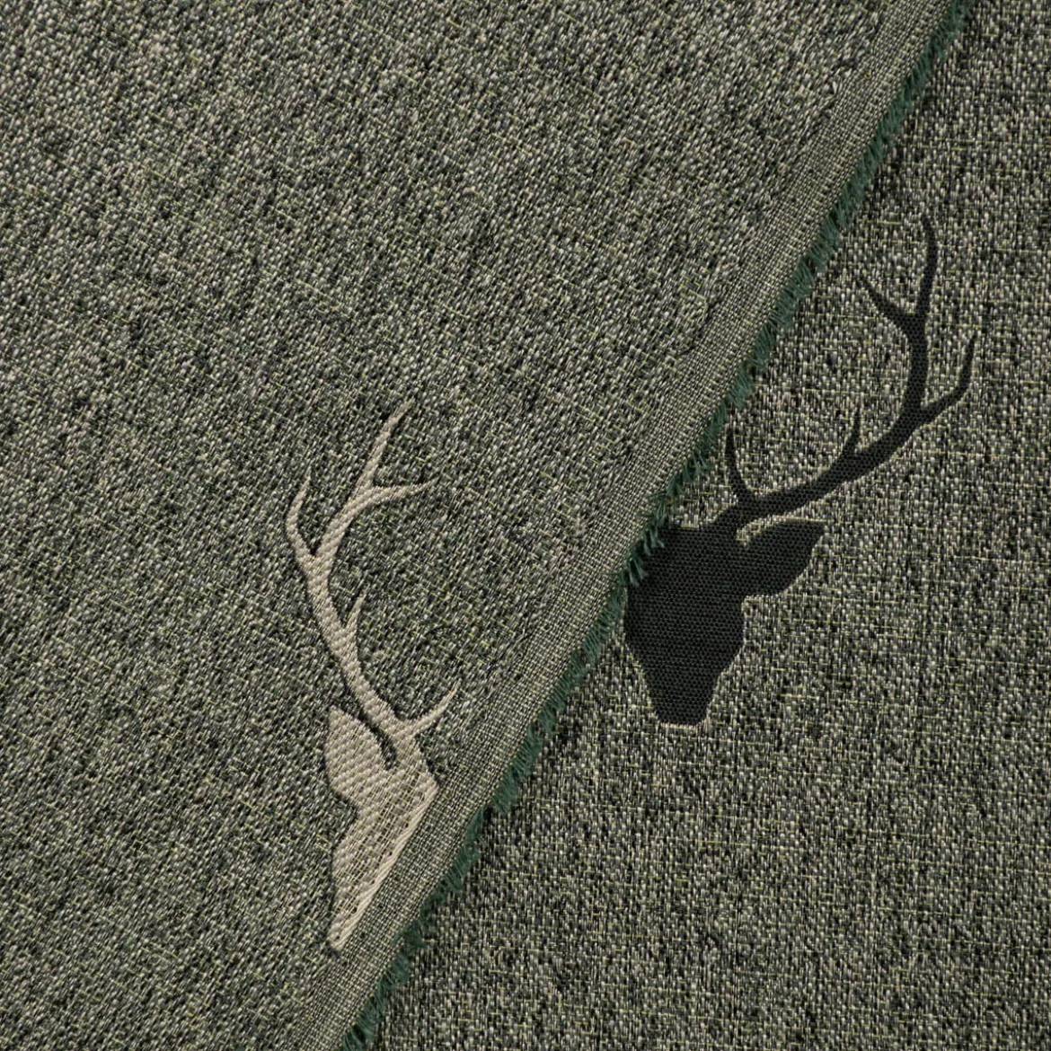 Tischläufer Jacquard Hirschkopf mit Geweih grün dunkelgrün 40x160cm von SCHÖNER LEBEN.