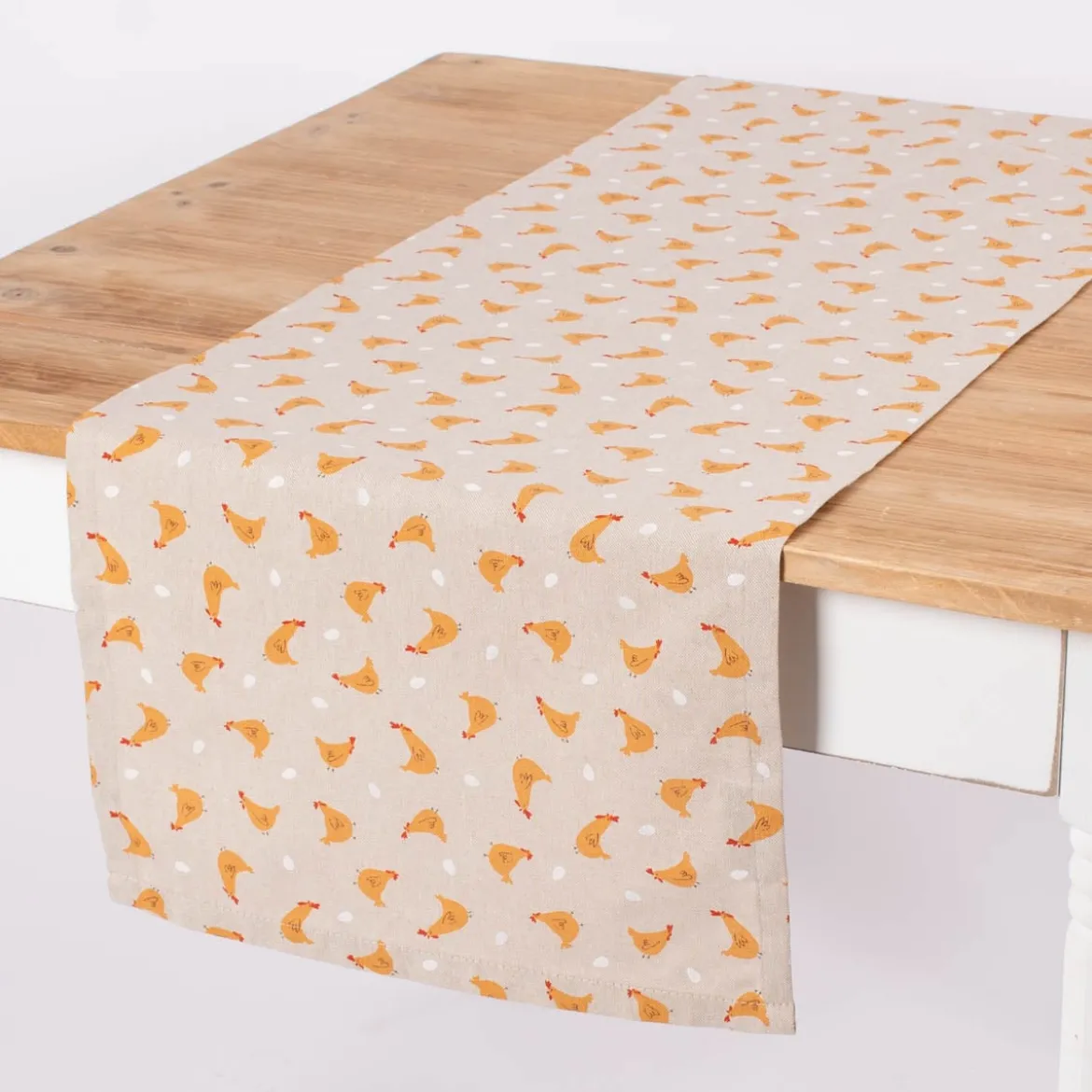 Tischläufer Leinenlook Little Happy Chicken natur gelb 40x160cm von SCHÖNER LEBEN.