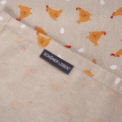 Tischläufer Leinenlook Little Happy Chicken natur gelb 40x160cm von SCHÖNER LEBEN.