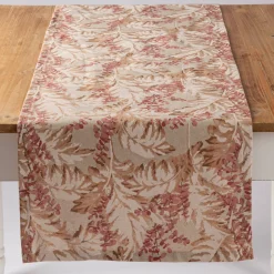 Tischläufer Leinenlook Pampasgras Eukalyptus natur rot 40x160cm von SCHÖNER LEBEN.