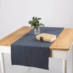 Tischläufer Leinen mit BW-Anteil einfarbig dunkelblau 40x160cm von SCHÖNER LEBEN.