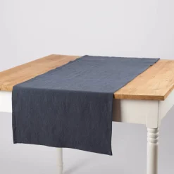 Tischläufer Leinen mit BW-Anteil einfarbig dunkelblau 40x160cm von SCHÖNER LEBEN.
