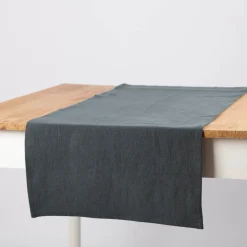 Tischläufer Leinen mit BW-Anteil einfarbig dunkelgrün 40x160cm von SCHÖNER LEBEN.