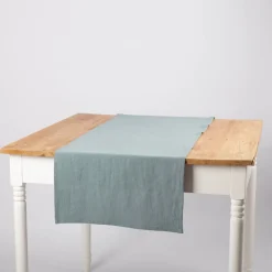 Tischläufer Leinen mit BW-Anteil einfarbig altgrün 40x160cm von SCHÖNER LEBEN.