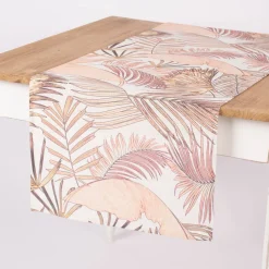 Tischläufer Leinenoptik Palmenblätter beige orange gelb 45x150cm