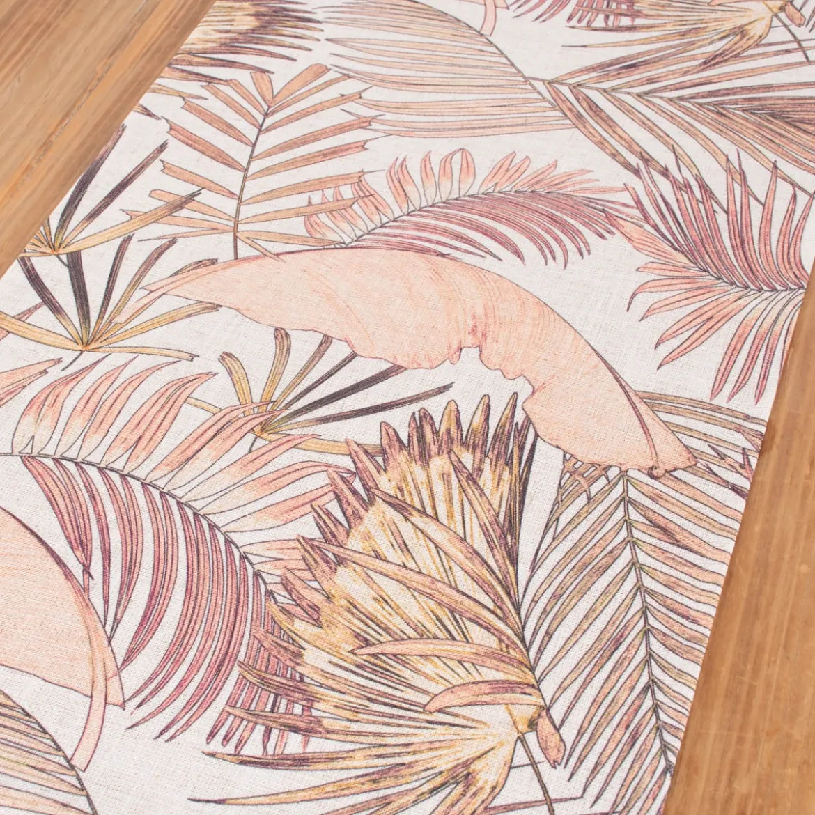 Tischläufer Leinenoptik Palmenblätter beige orange gelb 45x150cm