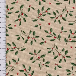 Tischläufer Little Holly Branch Stechpalmenzweige im Leinenlook natur grün 40x160cm von SCHÖNER LEBEN.