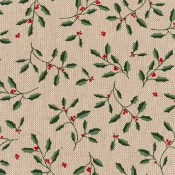 Tischläufer Little Holly Branch Stechpalmenzweige im Leinenlook natur grün 40x160cm von SCHÖNER LEBEN.